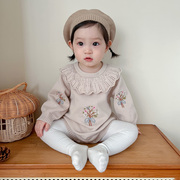 婴儿纯棉毛衣连体衣女，宝宝公主针织衫，包屁衣套装洋气百天周岁衣服