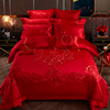 140s支全棉婚庆四件套刺绣，婚房床上用品大红色，喜被子结婚六十件套