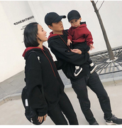 亲子装韩国个性双层帽卫衣，2022秋季一家三口加绒爬服母子母女