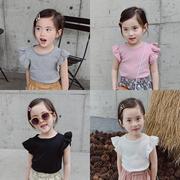 夏季女童短袖T恤宝宝纯棉薄款半袖上衣1-6岁儿童洋气飞袖夏装
