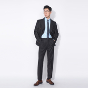 川泽男士深灰色双排扣西装二件套韩版修身轻商务宽领西服套装