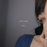 Miss wang 设计款韩国气质彩色水晶串珠耳环女蝴蝶结s925银针耳钉