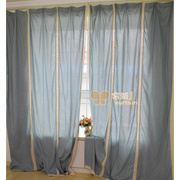 美式乡村蓝色地中海成品窗帘棉麻，拼接客厅卧室阳台，飘窗窗帘隔断帘