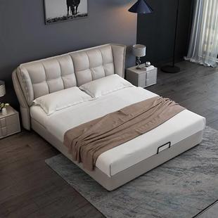真皮床现代简约1.8米双人床，主卧储物软床，1.5米北欧榻榻米真皮床