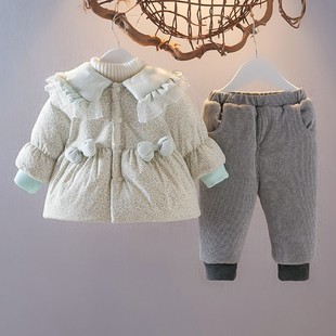 女宝宝冬装套装婴幼儿童棉衣服01-2-3周岁小童加厚夹棉卫衣两件套