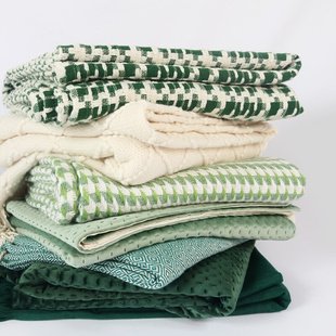 轻奢墨绿色沙发毯床尾巾床尾毯浅绿色样板间搭毯搭巾针织床毯
