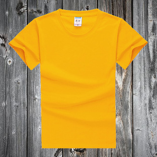 亮黄色明黄色t恤短袖男女纯棉圆领纯色体恤宽松半袖文化衫印LOGO