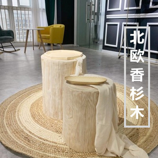 香杉木桩原木茶几大尺寸实木墩子，树墩边几异形，床头柜旧木头边几