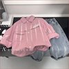 男童春秋儿童韩版洋气长袖衬衫，中小童粉色，外穿牛仔裤两件套潮