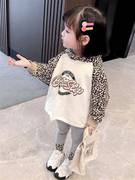 童装女童豹纹套装春季韩版连帽，卫衣打底裤，两件套儿童薄款春秋衣服