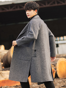 双面羊毛呢子大衣男中长款冬季韩版妮子外套加厚无羊绒人字纹风衣