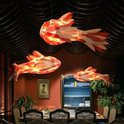 中式餐厅鱼形吊灯日式东南亚木艺酒店大堂火锅店鲤鱼装饰灯具定制
