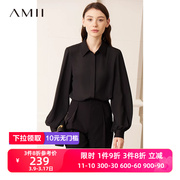 Amii2024春装高级感雪纺衫宽松黑色衬衫女时尚漂亮灯笼袖上衣