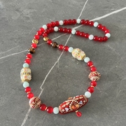泰国多宝佛牌链红色玛瑙，尼泊尔珠镶嵌手工项链，民族风佛牌链唐卡链