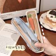 可爱筷子勺子餐具盒不锈钢套装学生儿童便携式单人装一人用收纳盒