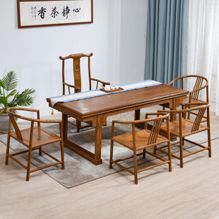 红木家具鸡翅木新中式茶桌椅组合仿古实木古典茶台茶艺桌木质长桌