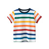 27kids品牌纯棉童装夏季儿童男宝宝短袖T恤打底衫彩虹色条纹薄款