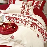 大红色婚庆高档简约四件套婚床新婚喜庆结婚床单被套喜被床上用品