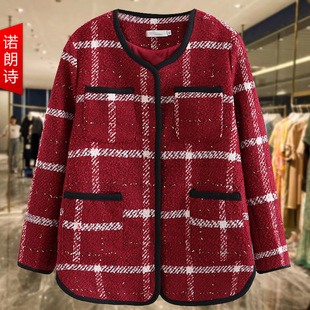 大码胖mm高级感冬装红色，小香风夹棉外套，女新年设计感加厚格子棉服