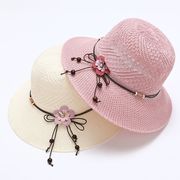 女士太阳帽夏天防紫外线，凉帽可折叠防晒花朵，蝴蝶结遮阳盆帽