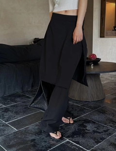 韩国优雅知性高阶品味时髦基础日常低腰黑色裙裤长裤