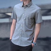 男士短袖衬衫2024夏季大码半袖纯色休闲修身韩版潮流青年寸衣薄款