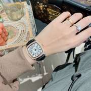 女士手表皮带镶钻方形表盘女石英，手表简约气质时尚防水