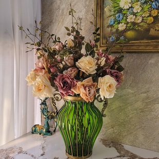 玻璃花瓶摆件客厅大号插花欧式复古绿色水培鲜花玄关边几美式轻奢