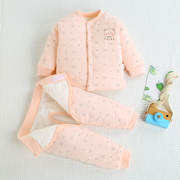 新生婴儿套装秋冬加厚保暖棉衣0-12个月男女，宝宝衣服开裆分体夹棉