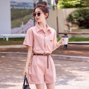 上市中腰棉布，主推夏季粉色工装连体，短裤送腰带