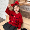 小鹿希希新年款~女童，甜美贵族风，红色蝴蝶结针织衫包芯纱针织外套