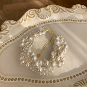 法式复古大小珍珠多层手链，女韩国小众设计感个性简约百搭气质手饰