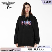 BOYLONDON潮牌卫衣男女同款炫彩印花oversize酷飒连帽衫N04010