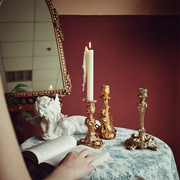 法式浪漫烛台欧式轻奢复古天使，金色摆件美式银色餐桌蜡烛灯装饰品