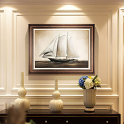 玄关装饰画单幅画客厅书房壁画，欧式墙画入户走廊油画帆船挂画美式