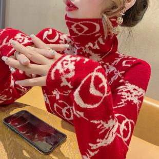 红色高领毛衣女(毛衣女)内搭加厚秋冬2022年时尚修身打底衫上衣
