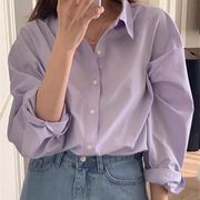 紫色衬衫女休闲韩系早春设计感小众，淑女气质长袖上衣防晒外套