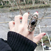 个性潮人时尚女日韩版饰品复古欧美夸张花纹黑色宝石食指戒指环女