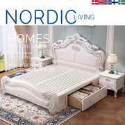 美式白色实木床，主卧储物双人床1.8m软包公主床，现代简约工厂床