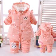 女宝宝冬装加绒加厚棉衣套装女童婴儿衣服3-9个月外出服0-1-2岁半