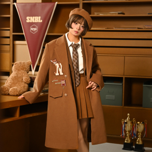 动物城尼克森女部落原创美拉德棕色大衣情侣装，毛呢外套秋冬款