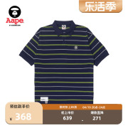 Aape男装春夏撞色条纹简约复古字母印花翻领POLO衫1254XXK