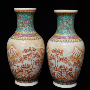 景德镇厂货瓷器八十年代手绘粉彩雪景堆白瑞雪花篮瓶花瓶陶瓷摆件