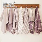 缝物语日式简约格子水洗棉，布艺餐布餐巾垫便当布美食(布美食)拍照紫色系