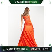 香港直邮潮奢 ASOS 女士设计背心束腰褶皱红色缎面长款连衣裙