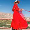 西藏沙漠旅游红色民族风披肩，开衫女防晒外套雪纺长袖沙滩上衣