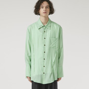yojiooakgreenshirtsulvam绿色，定染再生纤维，解构不规则衬衫男