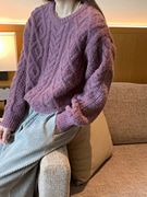 f195韩国东大门23冬慵懒香芋，紫麻花套头内搭针织毛衣121104