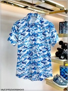 夏季欧美海浪迷彩数码直喷印花青年男士修身短袖衬衫高端衬衣