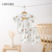 lemishue乐咪鼠男童套装英伦夏季薄款儿童分体两件套短袖宝宝衣服